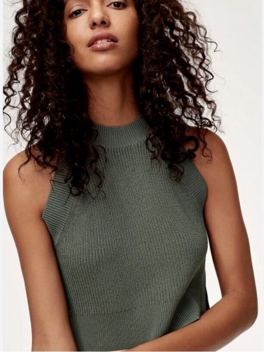 Aritzia Wilfred Crevier Knit Top - Green Grey Cropped Sleeveless Halter Sweater